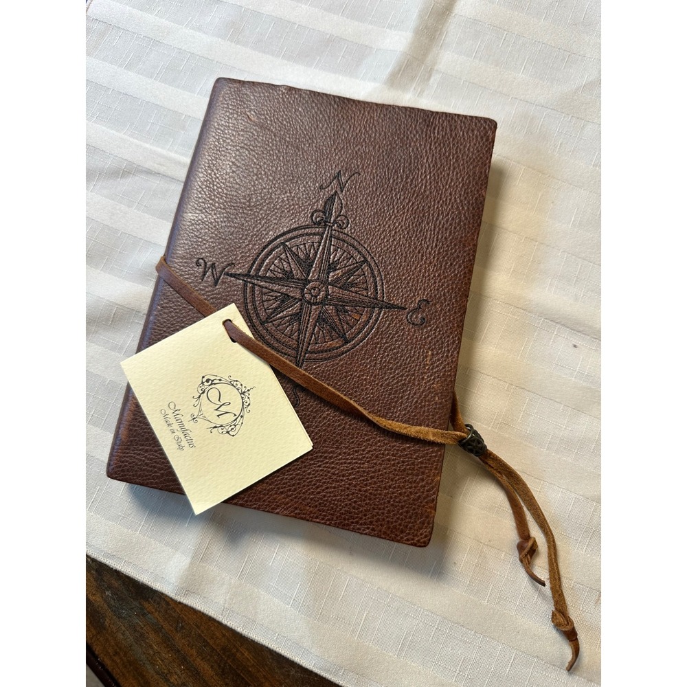 Manufactus Italy Leather Compass Journal Embossed Brown Calfskin Notebook VINT.